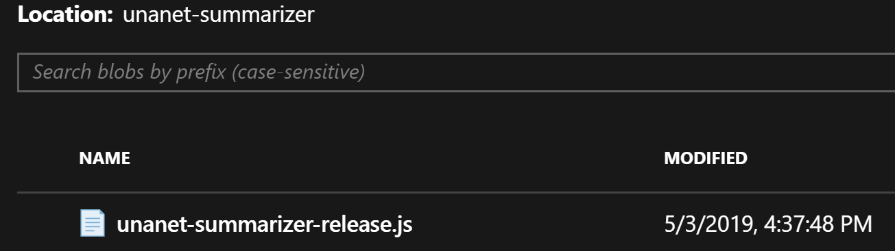 showing the file created within the blob container