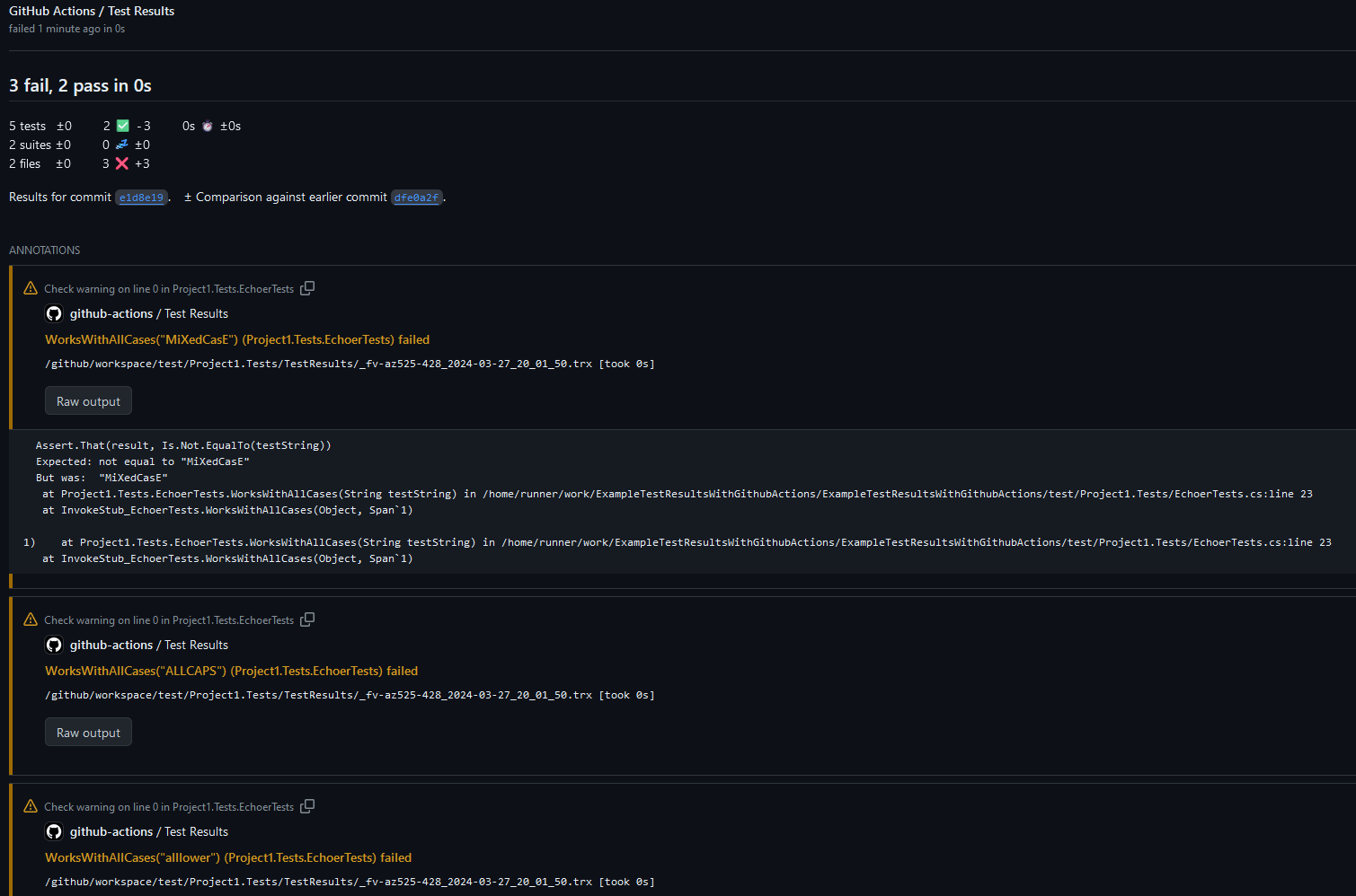 Screenshot of results and coverage