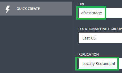 Entering storage account details