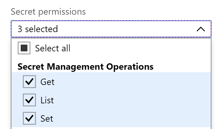 Selecting the secret permissions