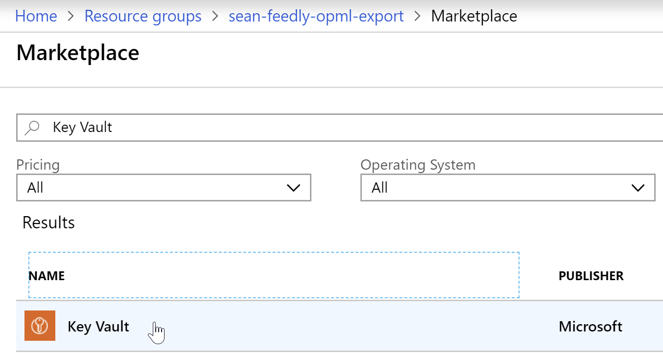 Search for Key Vault